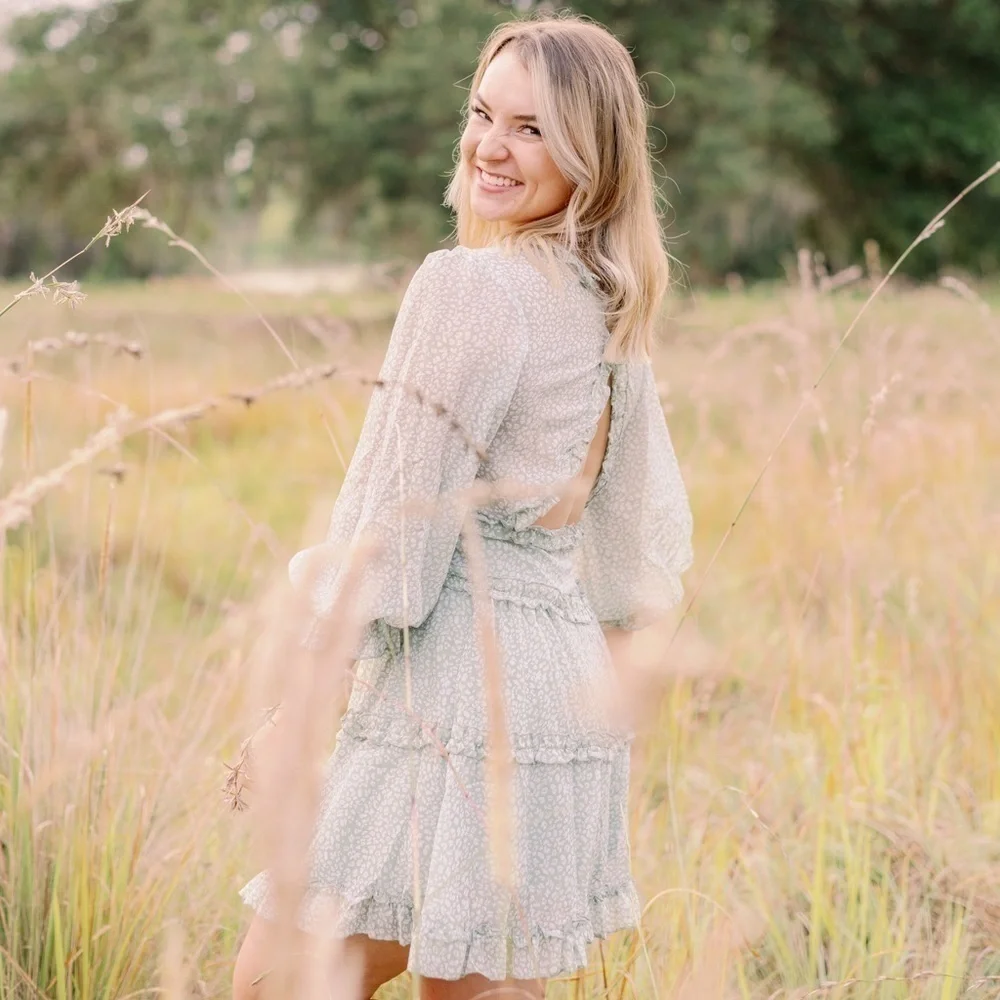 Long Sleeve Dress Deep V Neck Ruffle Layer Swing Mini Dresses Open Back - Picture 14 of 14